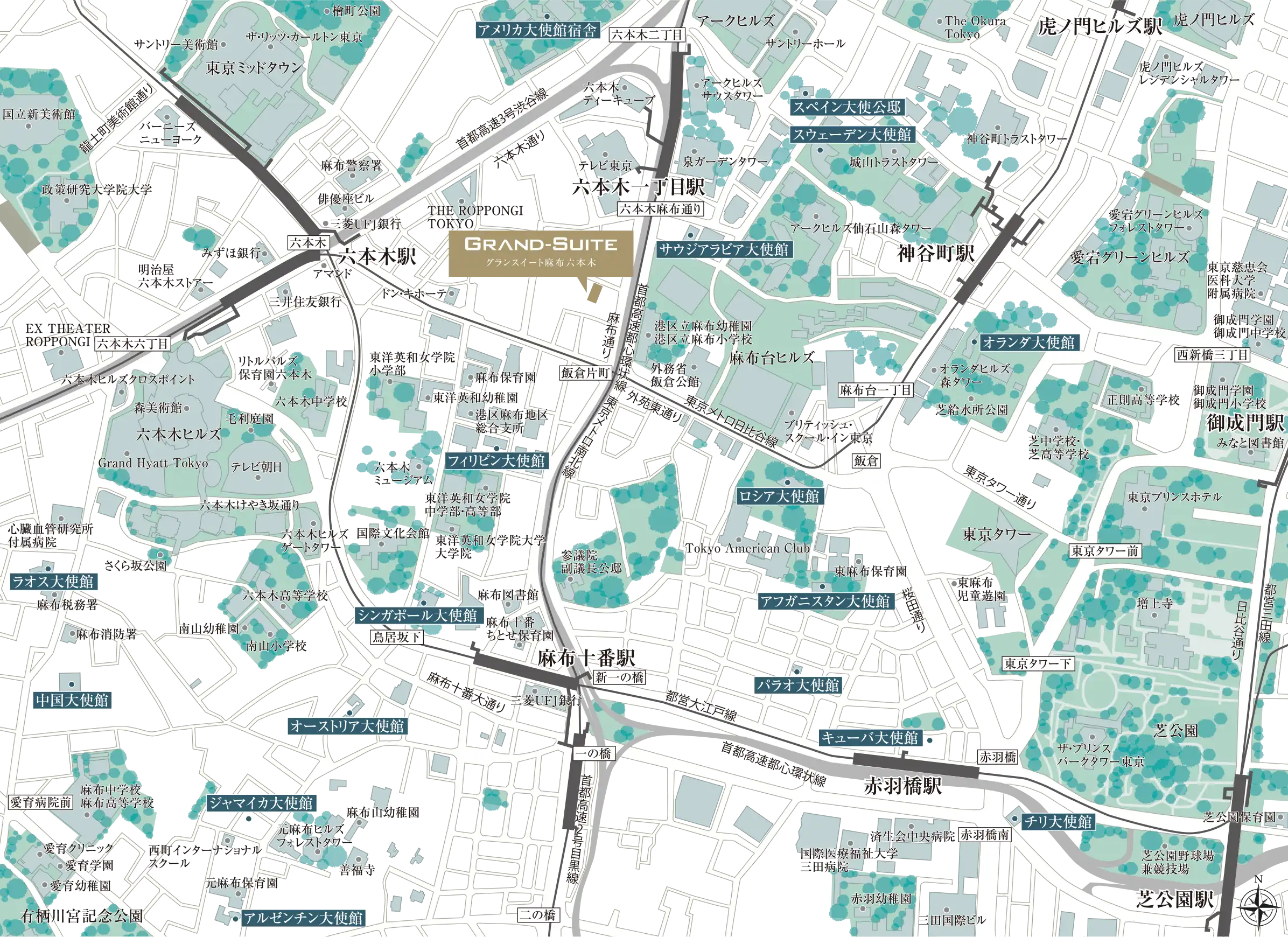 港区周辺大使館図